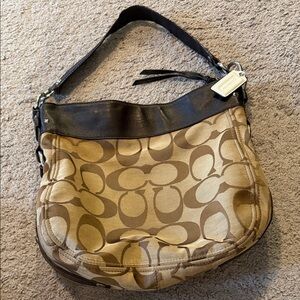 Coach Tan and Brown Shoulder Bag Purse, brown leather and silver color hardware